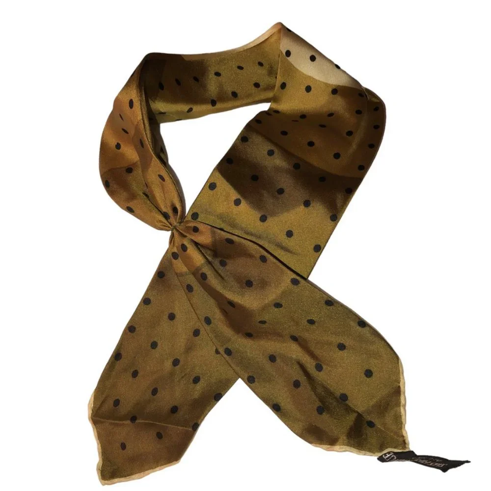 Saks Fifth Avenue Black Label Olive Khaki OMBRE SILK polka dot pussy bow…